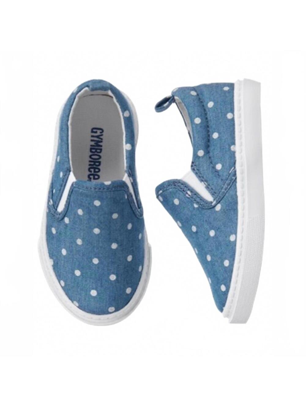Gymboree Baby Girl Denim Polka Dot Slip On Shoes Size 7 Walker